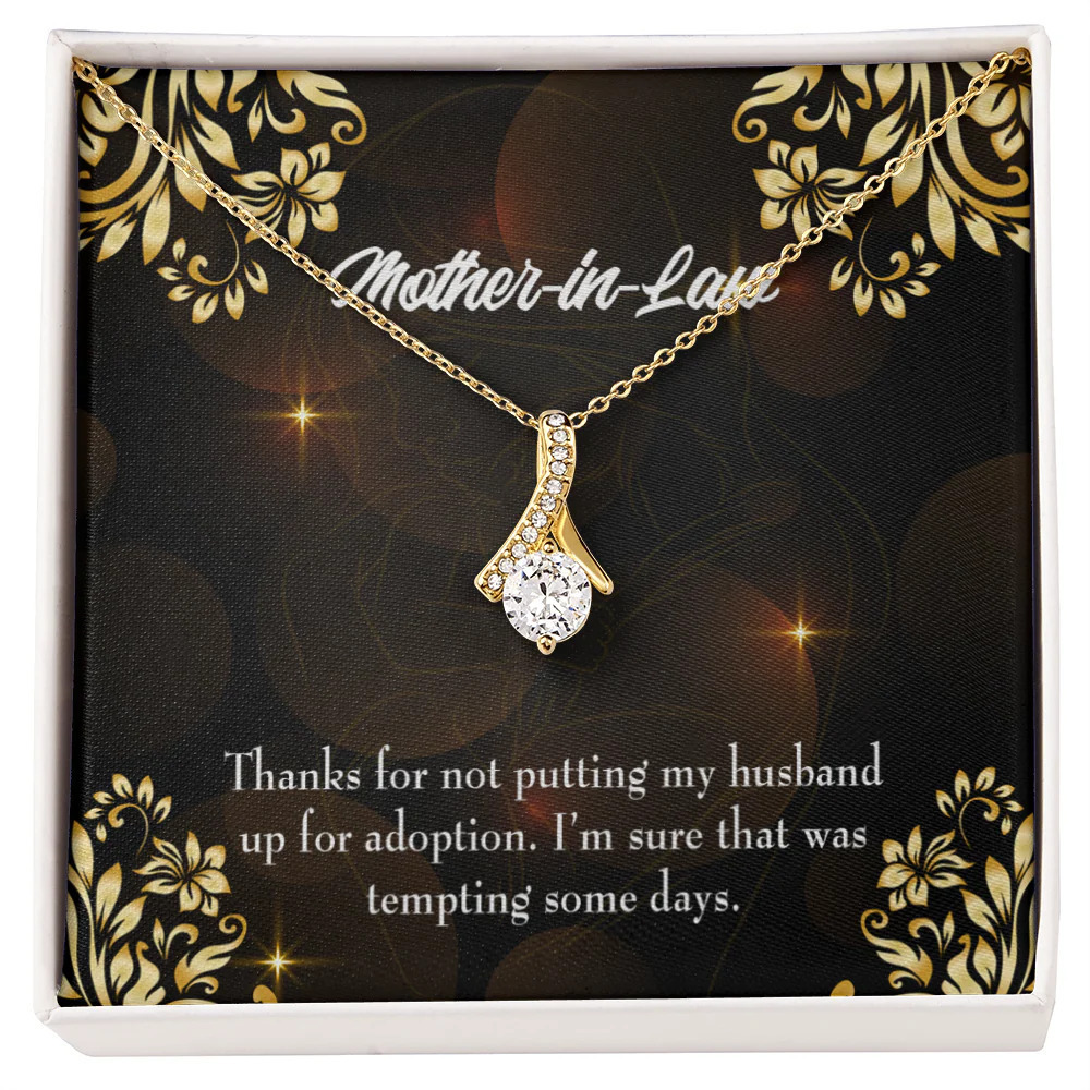 To My Mother-in-Law Funny Message Ribbon Necklace Gold Tone Standard Box